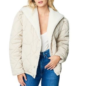 Blank NYC sz M cream quilted boucle collar puff long sleeves gathered waist coat